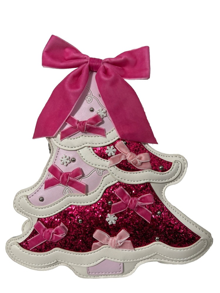 Betsey Johnson Kitsch XO Merry Christmas Tree Coquette Bow Glitter Crossbody Bag