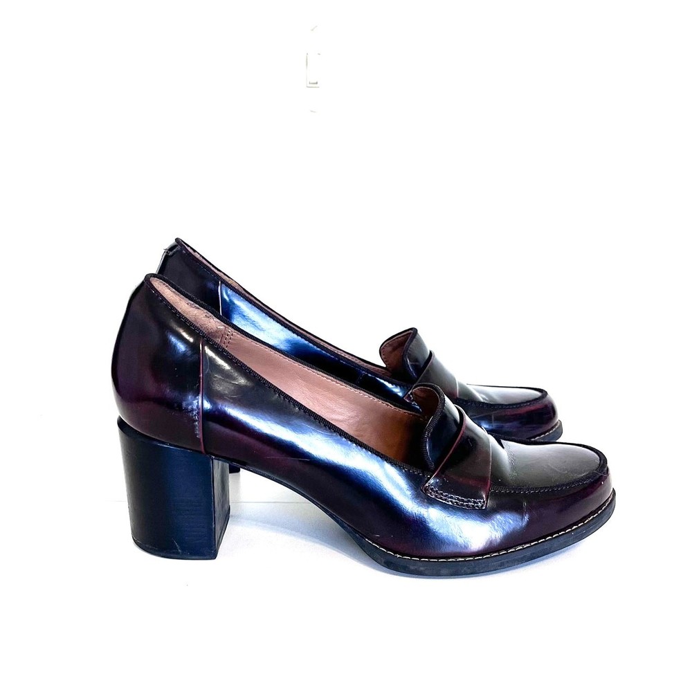 Clarks Women Tarah Grace Leather Loafers Size 7.5M Burgundy Chunky Heel Pump