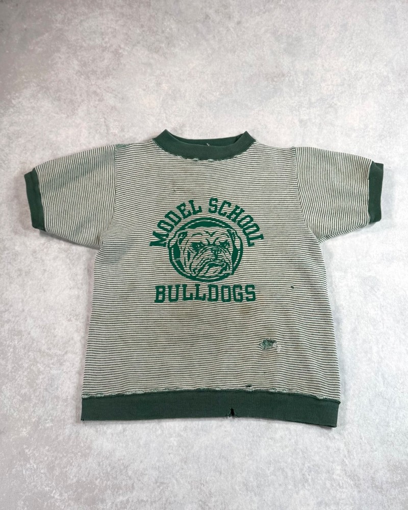 true vintage 50s/60s Model School Bulldogs Shirt Sweat Striped XS