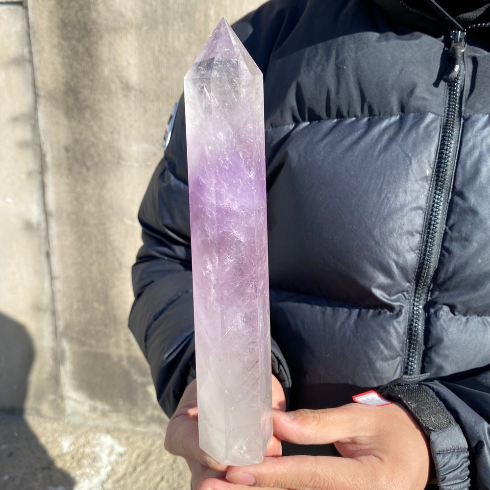 1.2LB Natural Amethyst Obelisk Carved Quartz Crystal Wand for Reiki Healing Decor
