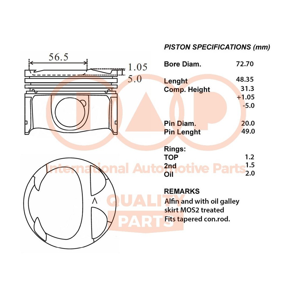 Complete Piston Series 100-13117 IAP QUALITY PARTS for Renault - Upgrade 050