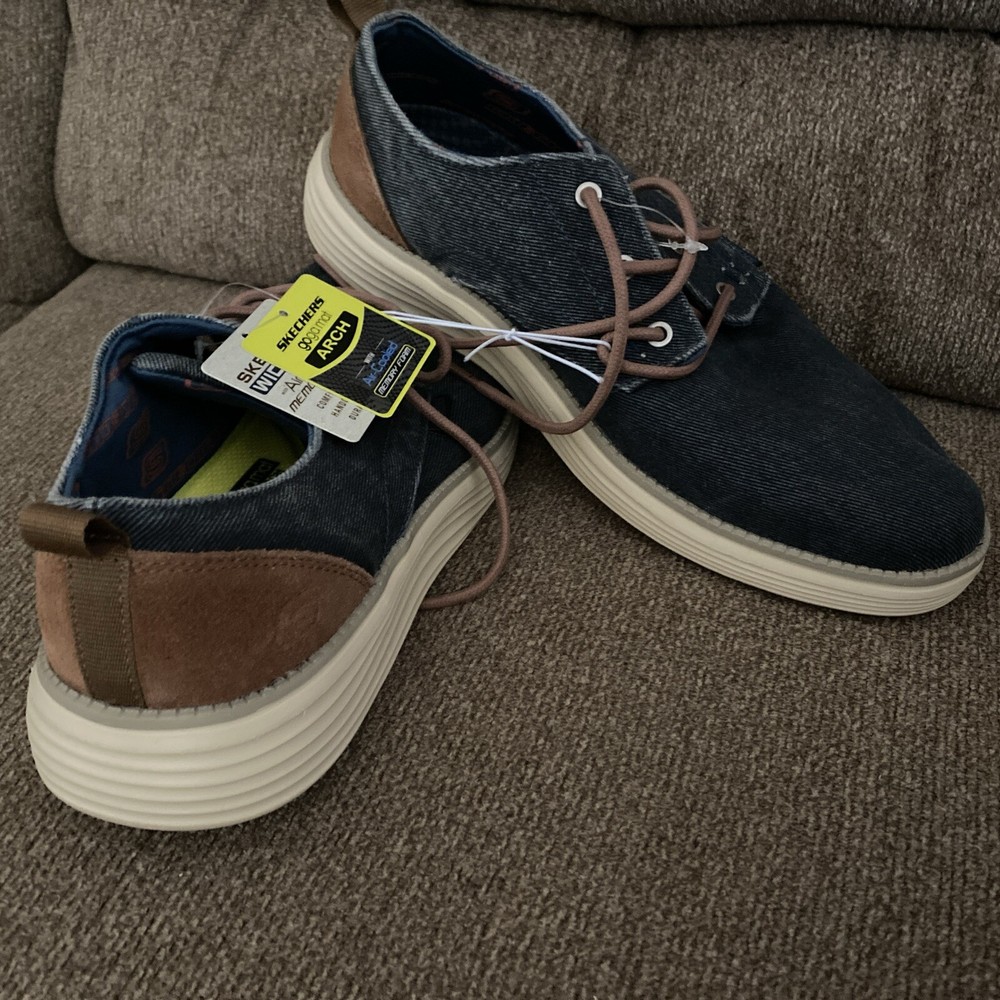 Skechers Status 2.0 Pexton Blue Brown Comfort Oxford Shoes 65910 Men Size 9.5