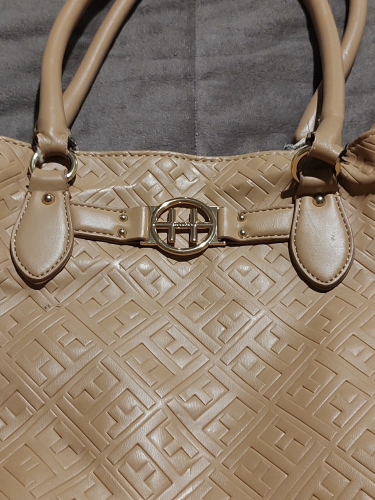 Tommy Hilfiger Beige Logo Jacquard Large Shopper Tote Bag Handbag Purse Read See