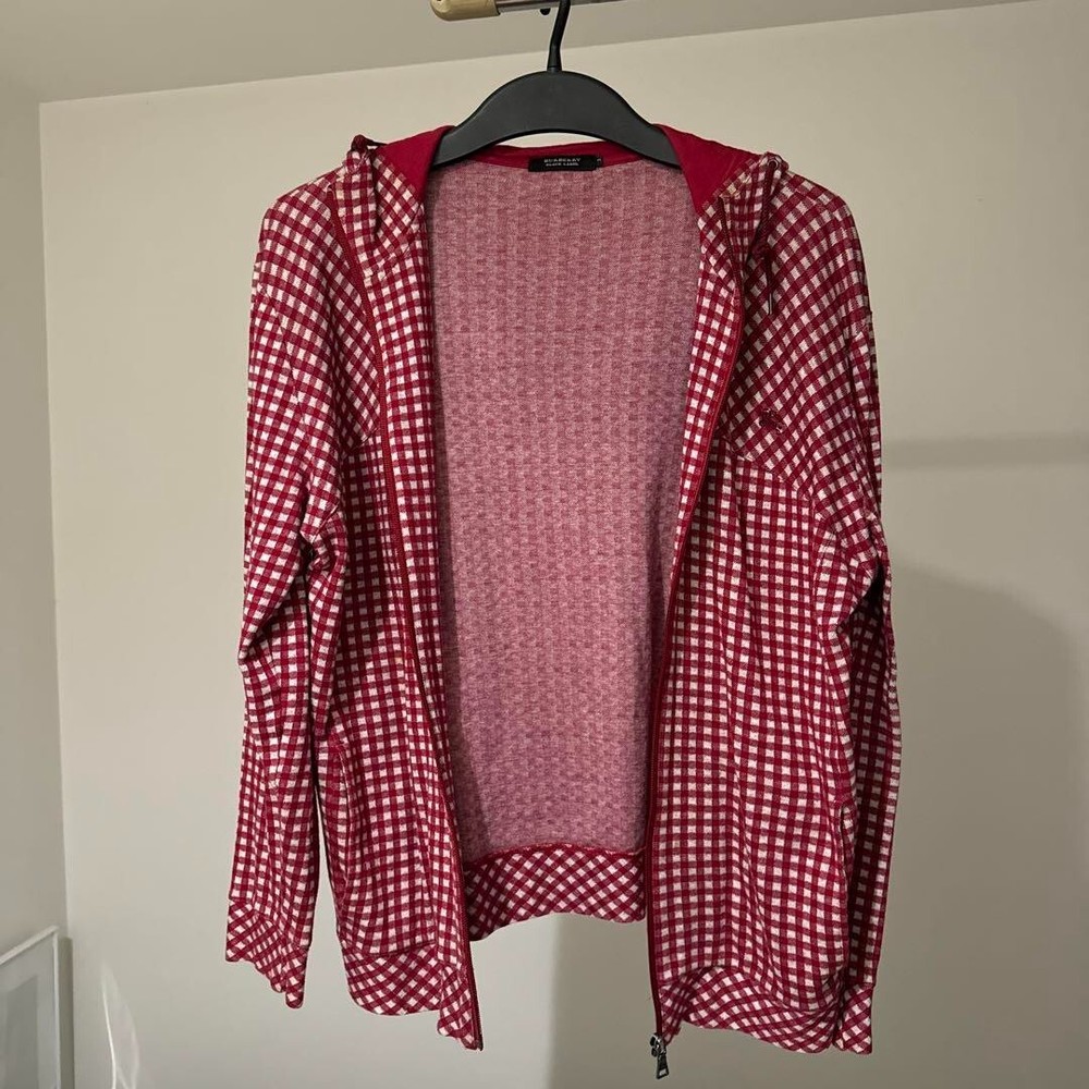 Burberry Full zip Parka Hoodie Sweatshirt Check Red Logo Men Size 3/M-L Used