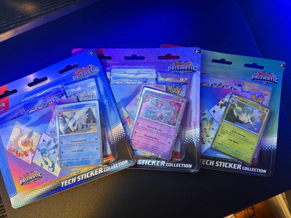 (SET OF ALL 3) Pokemon Prismatic Evolutions Tech Sticker Collection NEW SEALED!