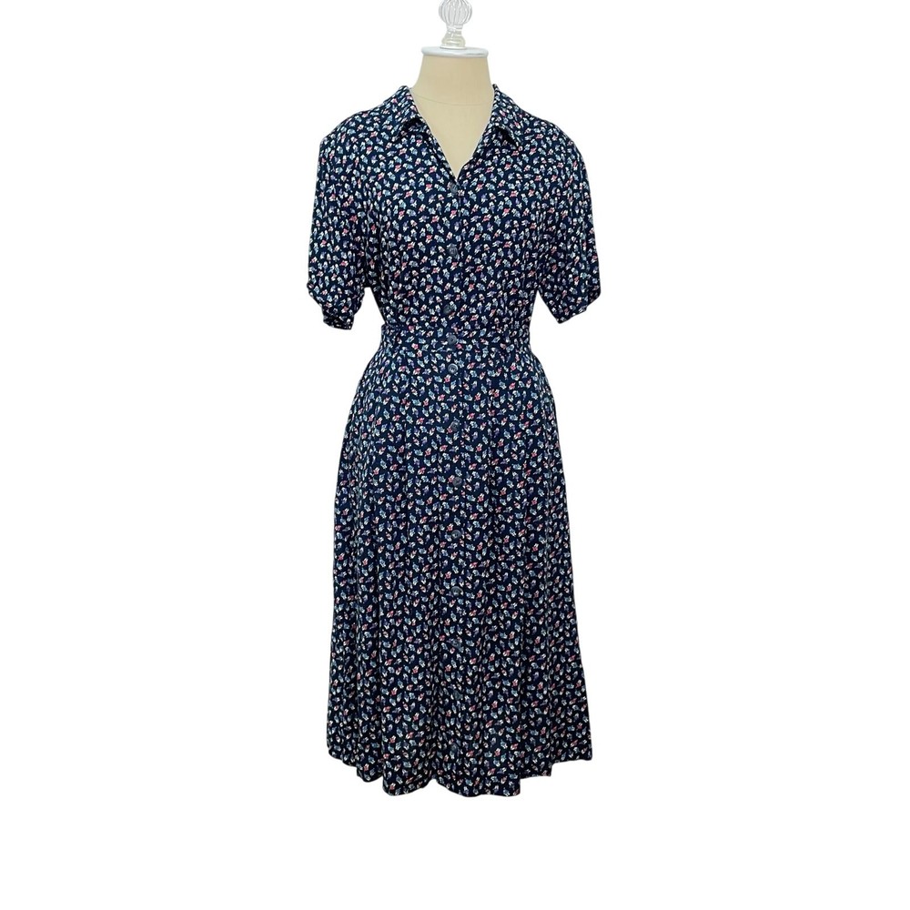 Vintage L.L. Bean Women's Size M Blue Floral Shirt and Skirt Set Outfit 80s 90s