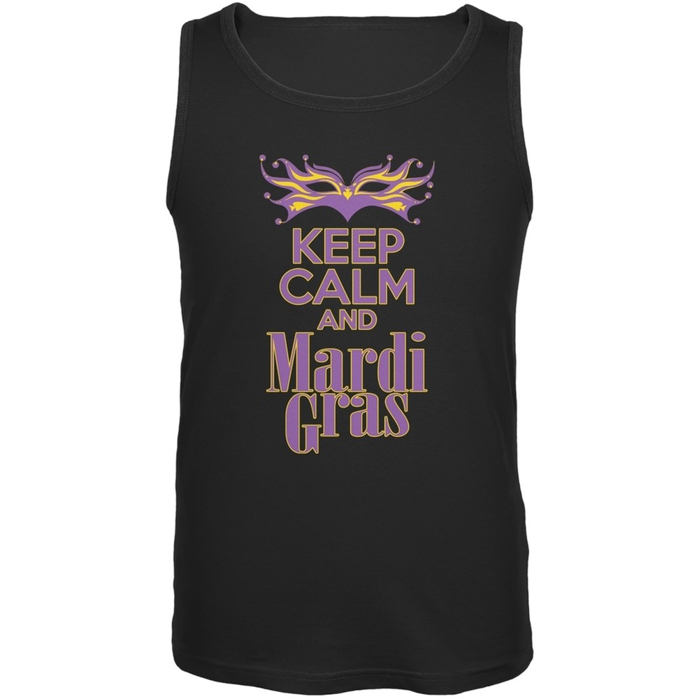 Mardi Gras Keep Calm Black Tank Top for Adults  