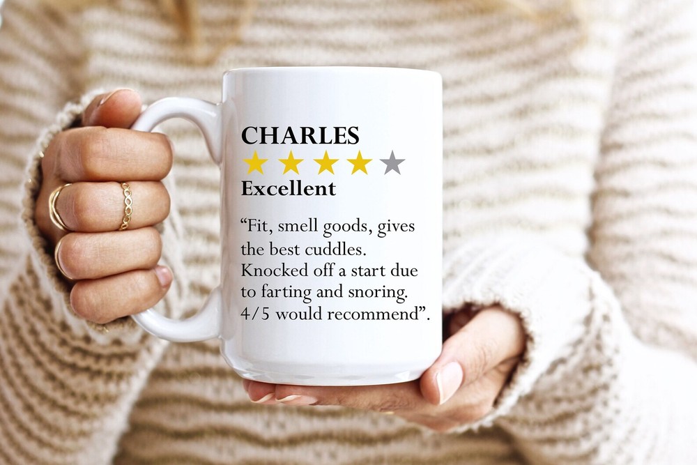Personalised Star Rating Review Mug. Funny Boyfriend Review Mug. Valentines Day