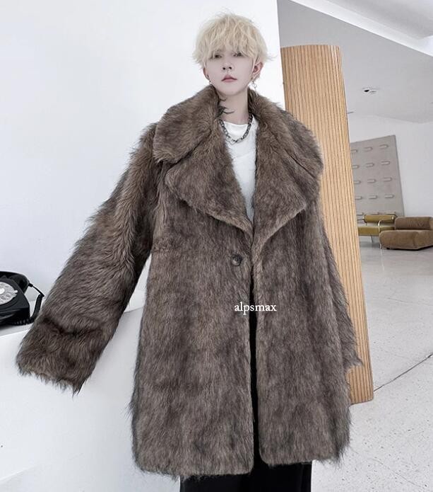 Retro Men's Lapel Long Coat Thick Fur Jacket Outwear Winter Loose Warm Parka Sz