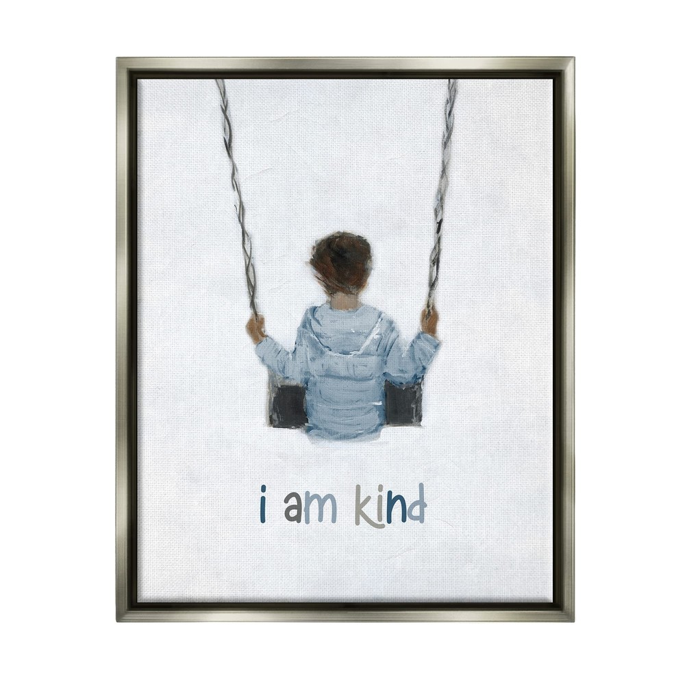 I am Kind Motivational Child Playing on Swing Floating Framed Wall Art, Desig...