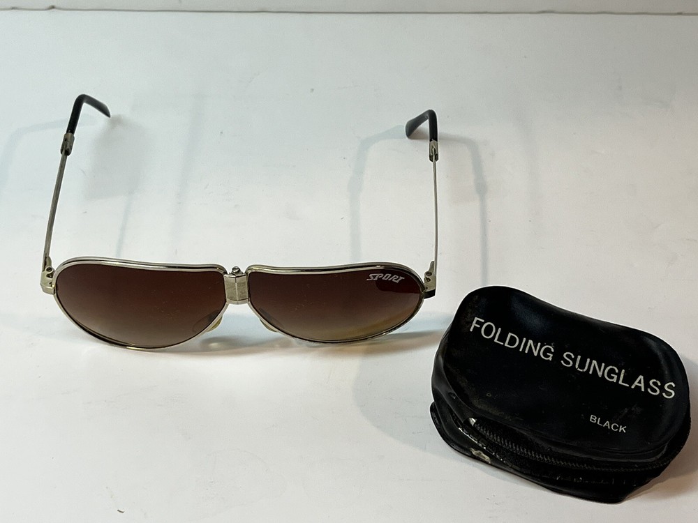 Vintage SPORTS Folding Aviator Sunglasses w/ Case ~ Excellent!