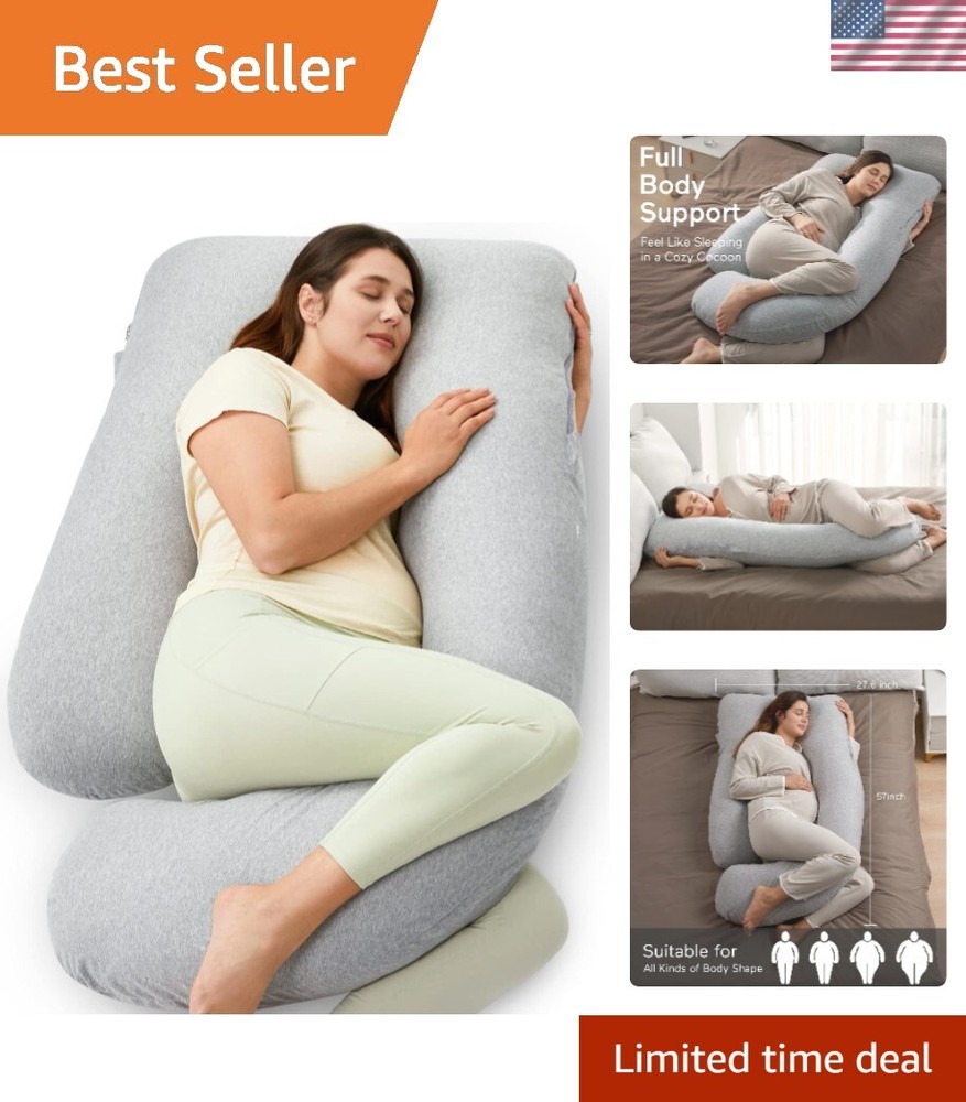 U Shaped Pregnancy Pillows with Cotton Removable Cover, 57 Inch Full Body Pil...