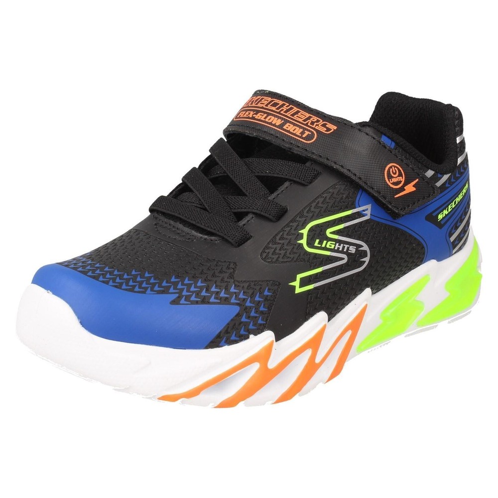 'Boys Skechers' Light Up Hook and Loop Casual Trainers - Flex Glow Bolt 400138
