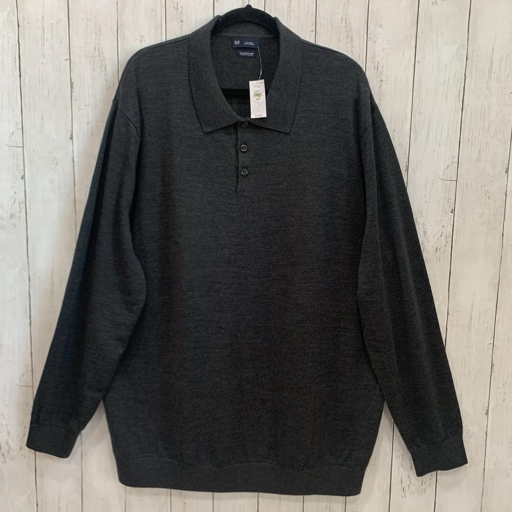 NWT Gap 100%  Merino Wool Long Sleeve Polo Sweater Mens Size XXL Spread Collar
