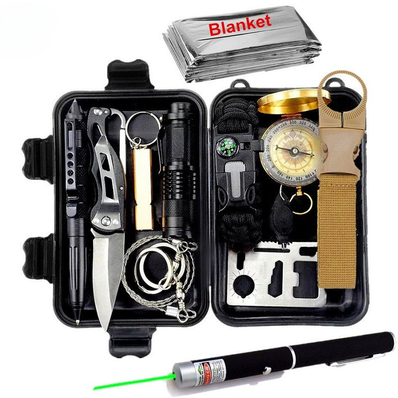Survival kit set outdoor travel mini camping tools aid kit emergency multifunct