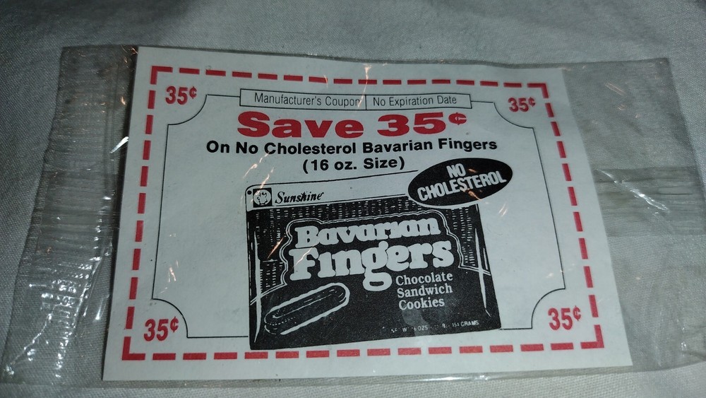 Vintage Sunshine Cookies Manufacturers Coupon - Bavarian Fingers Still Sealed-image