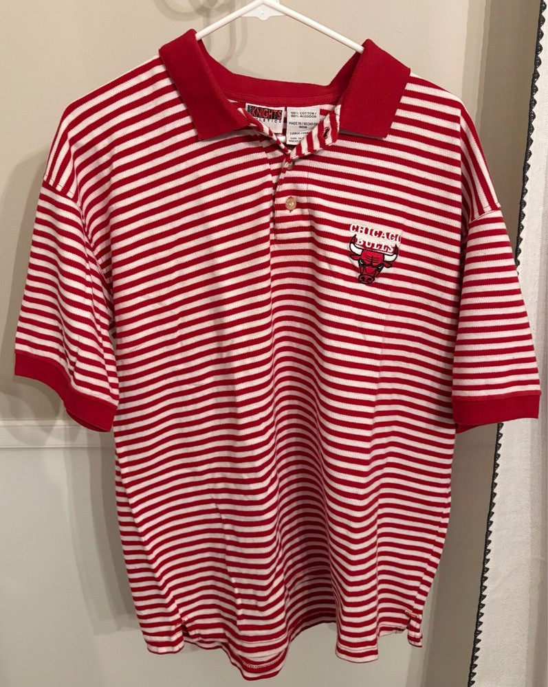 1997 Chicago Bulls NBA Embroidered Polo Shirt - Vintage Red & White Mens Large