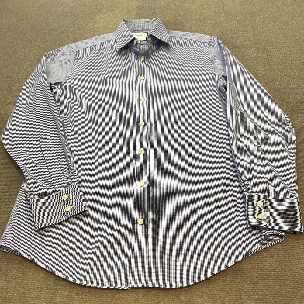 Charles Tyrwhitt Shirt Mens 15.5 34/35 Blue Gingham Slim Fit Non Iron Dress