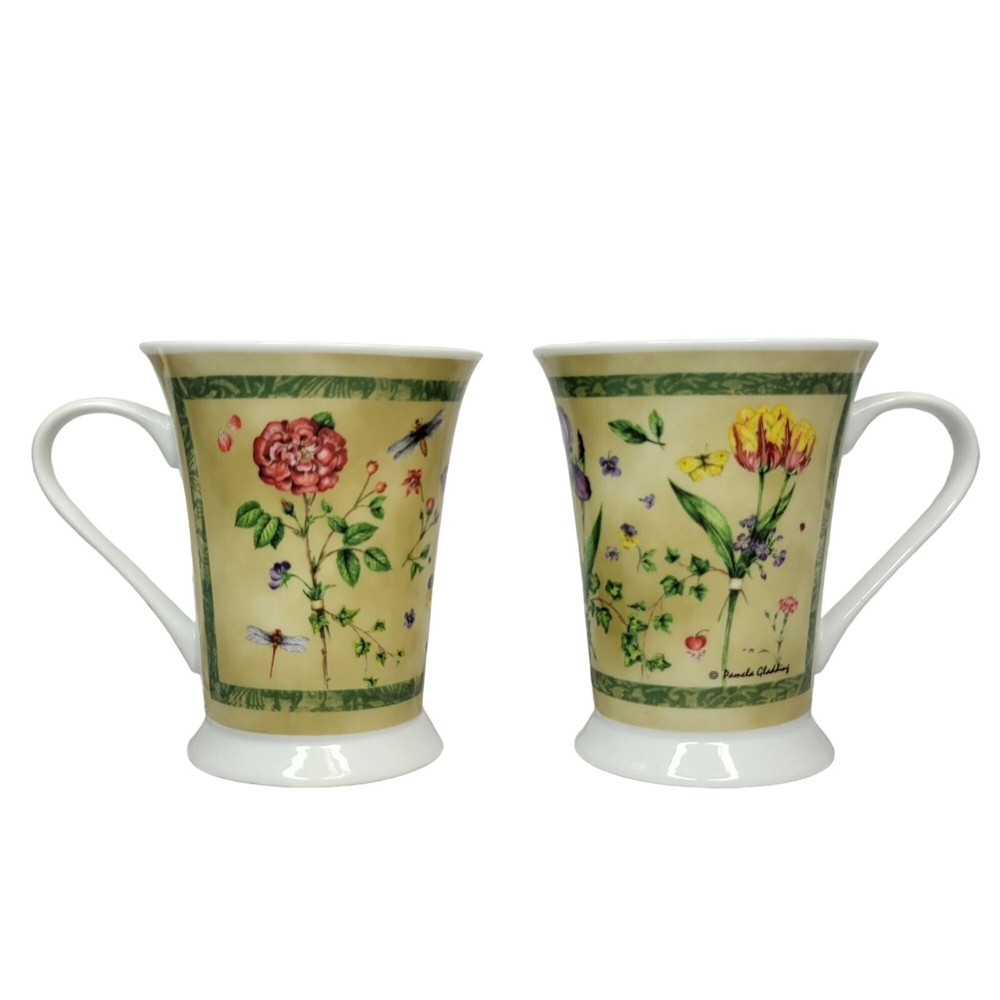 Pimpernel Fine Porcelain Coffee Mugs Set 2 By Pamela Gladding Art Floral Design