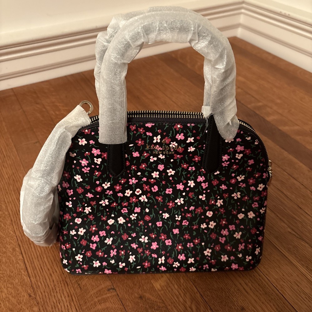 Kate Spade Schuyler Medium Dome Satchel Black Floral K9408 NWT $349 Retail