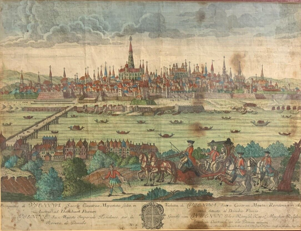 RARE Antique Etching - VIENNA-PANORAMIC VIEW-HAFFNER-RUPPRECHT - 1745
