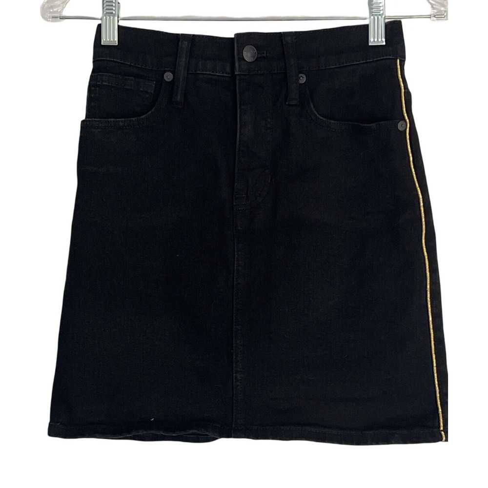 Madewell Black Denim Skirt with Gold Piping Mid Rise Pockets Size S