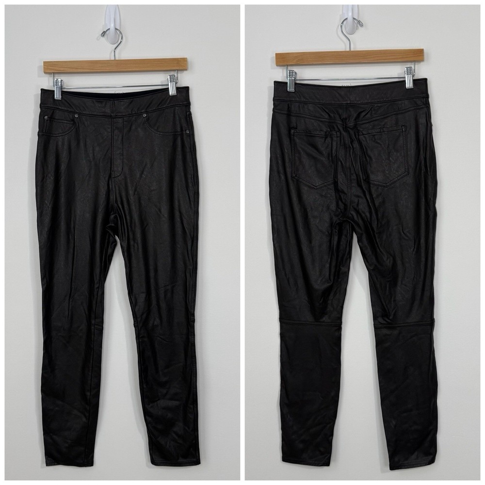 Spanx Faux Leather High Waisted Pants Size M Black Lined Elastic Waist