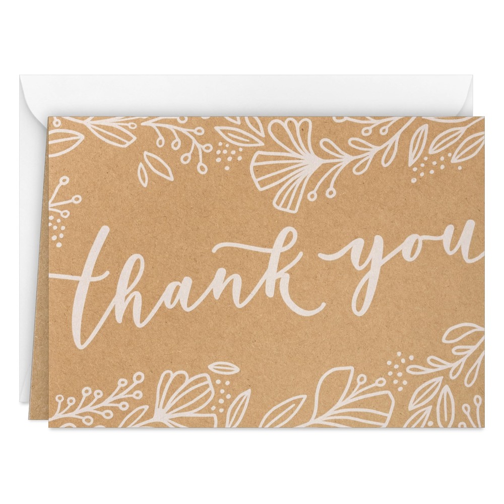 Hallmark Bulk Kraft Thank You Notes (100 Blank Cards with Envelopes) for Wedd...
