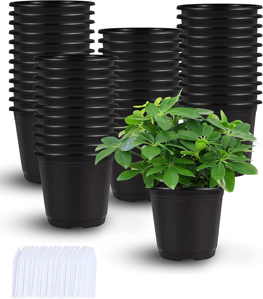 Augshy Nursery Pots, 110 Pcs Black Plastic Plant Pots 4 Inches Seed Starting Po