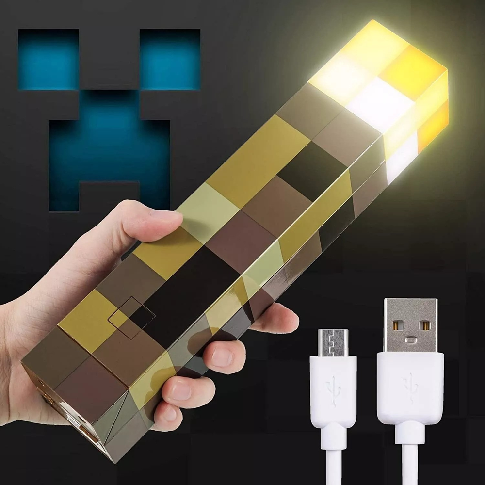 Minecraft Brownstone LED Night Light - 4-Color USB Rechargeable Design for Kids
