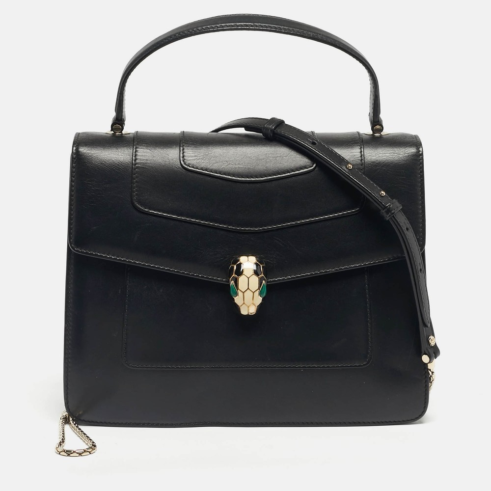 Bvlgari Serpenti Forever Large Black Leather Top Handle Bags
