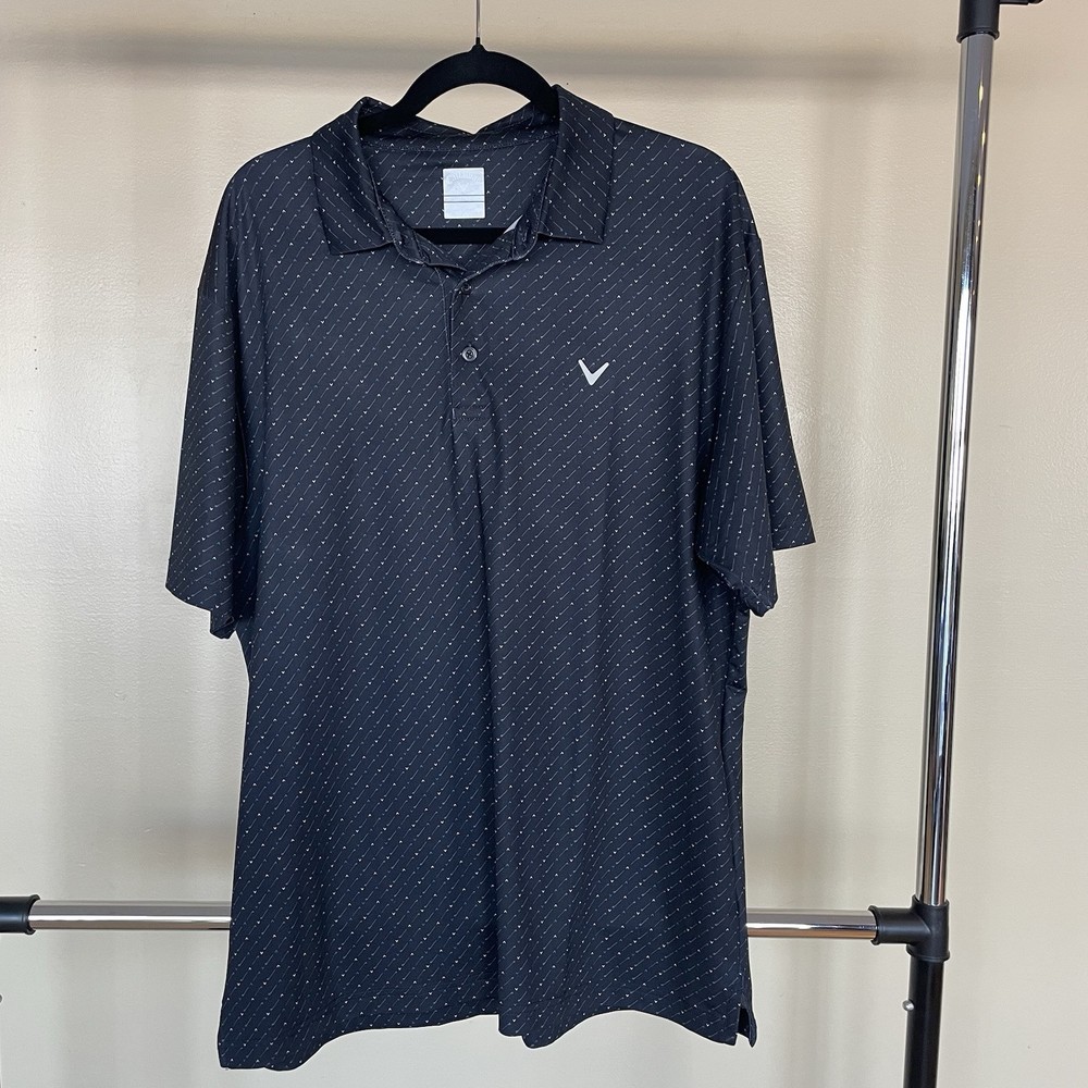 Callaway Mens Black Striped Golf Polo Short Sleeve Shirt