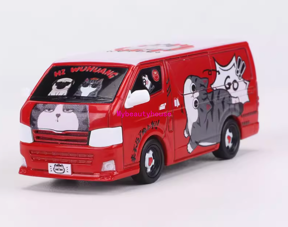Masdi 1:64 2010 Red Cartoon Hiace Van MPV Sports Model Diecast Metal Car