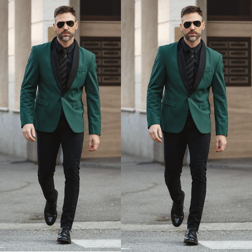 Dark Green Men's Suits Wedding Tuxedo Formal Business Slim Fit Fashion 2 Pieces