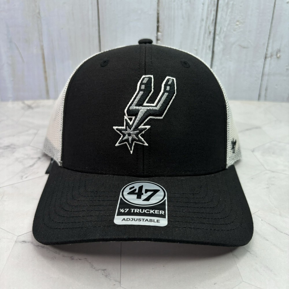 San Antonio Spurs ‘47 Brand Trucker Black White Adjustable Snapback Hat OSFA Cap