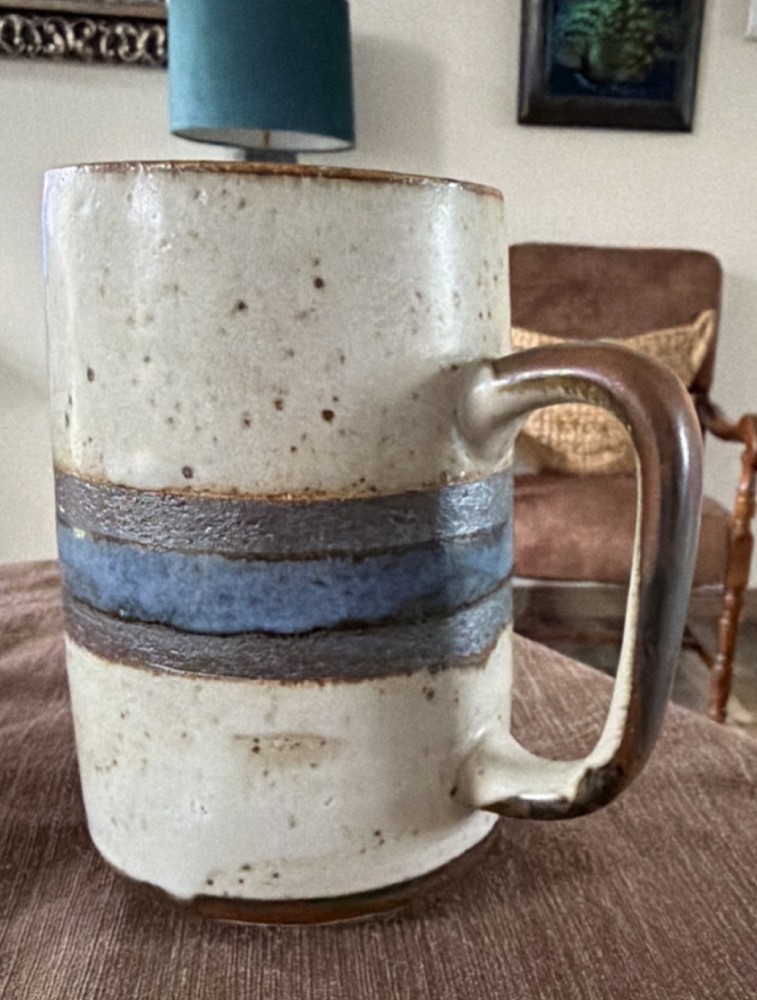 Handmade Vintage Otagiri pottery Mug Horizon Pattern Gorgeous Blue w speckles