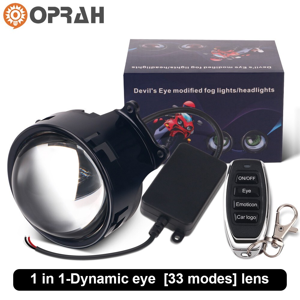 1x LED Dynamic Pupil Devil Eyes Remote Control Projector Lens Headlight 33 Mode