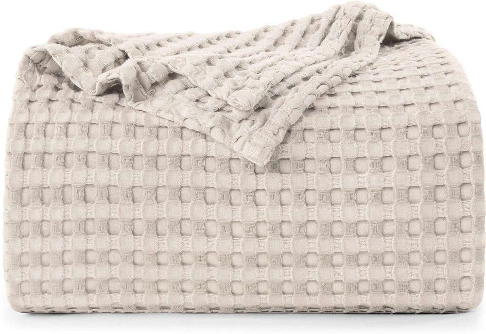 Soft Lightweight Khaki Cotton Waffle Blanket 300 GSM Queen Size 90x90 Inch