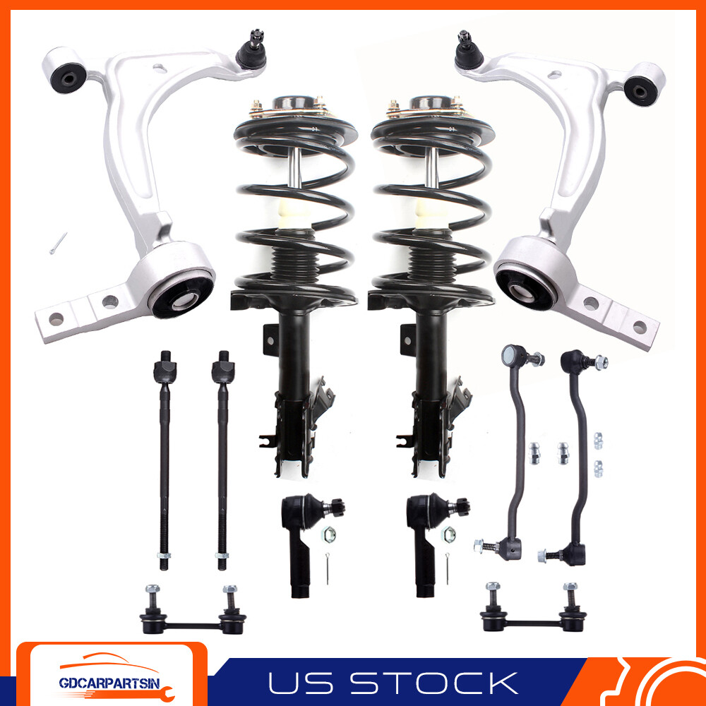12pcs Front Suspension Kit for 2004-2008 Nissan Maxima - Struts, Control Arms, Sway Bars, Tie Rods
