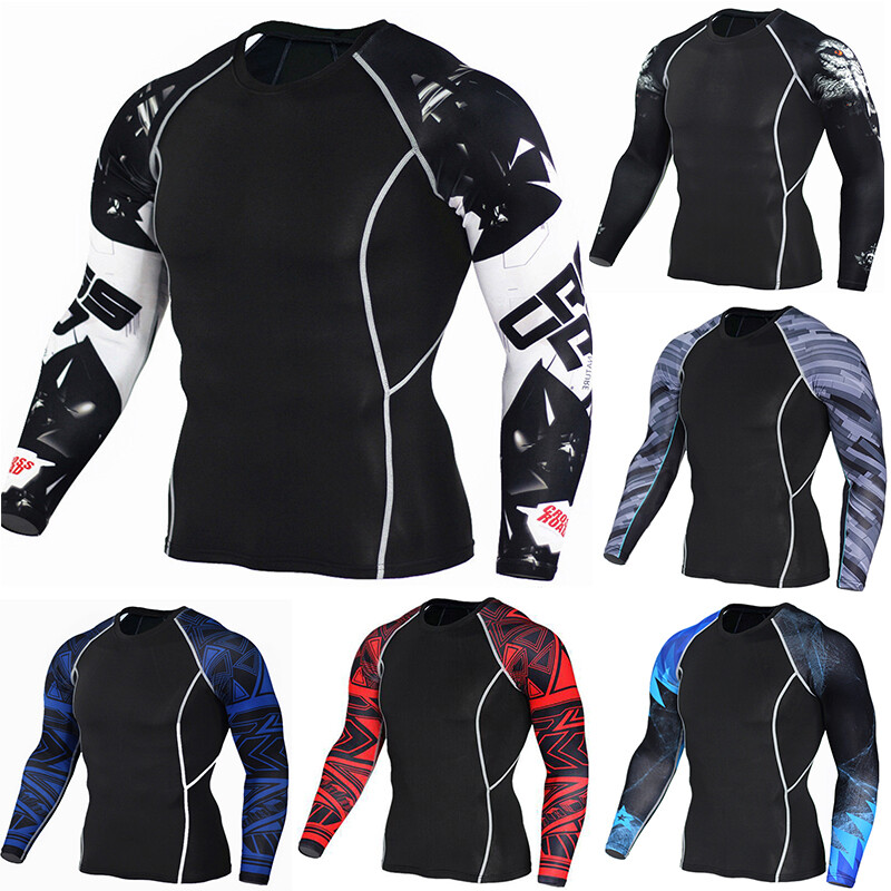 ❀Men Long Sleeve Workout Shirts Quick Dry Guard Gym Sports Athletic Tee Top G