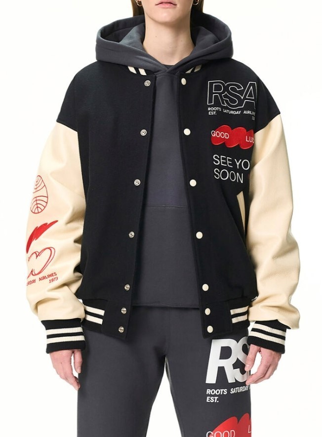 Men's Black Wool & Leather Varsity Jacket with RSA Patch