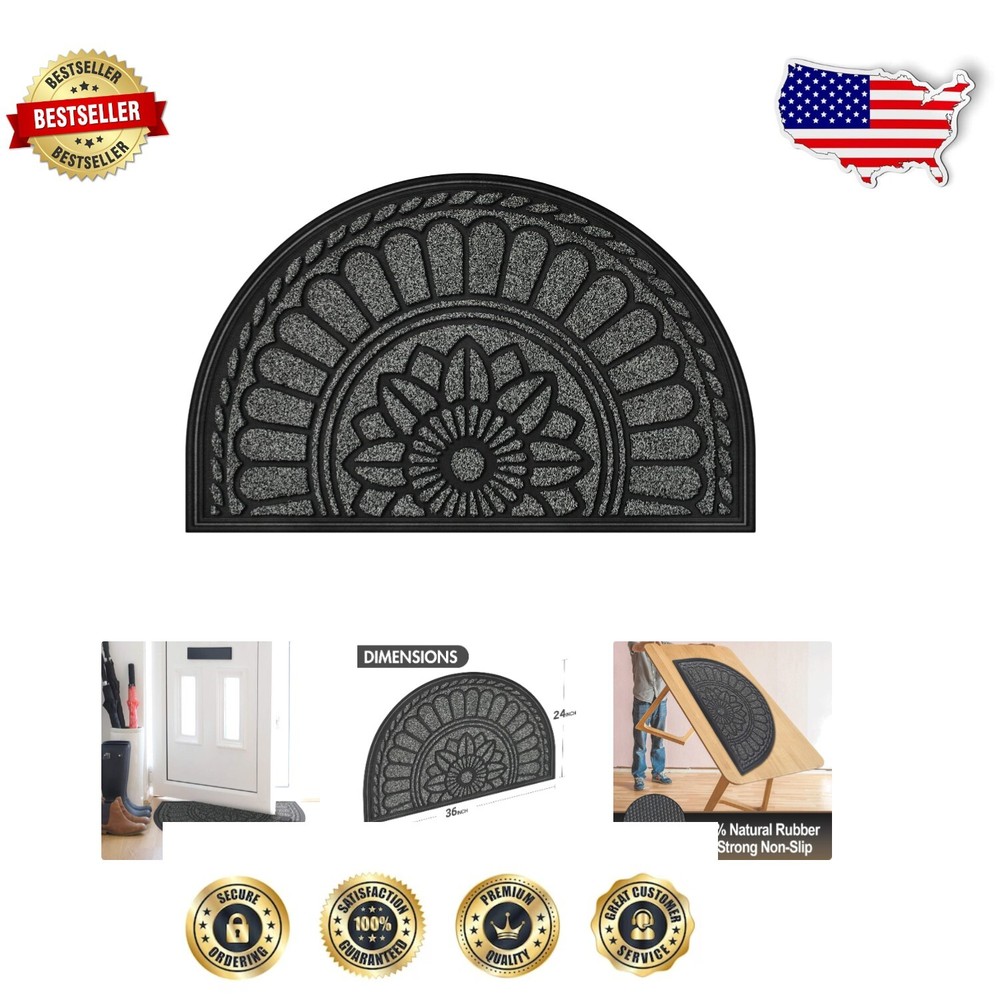 Stylish Gray Half Circle Doormat - Low-Profile Rubber Mat for High Traffic Areas
