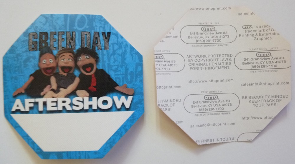 Green Day RARE Muppets Tour Concert Blue After Show Backstage Pass D5