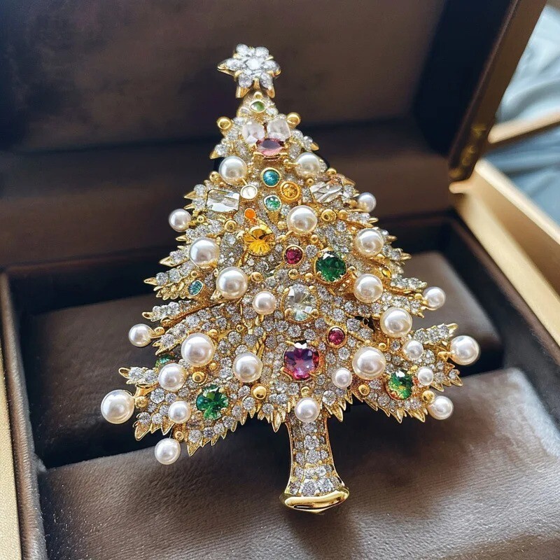 Vintage Baroque Crystal Christmas Tree Brooch Pin Jewelry Gift