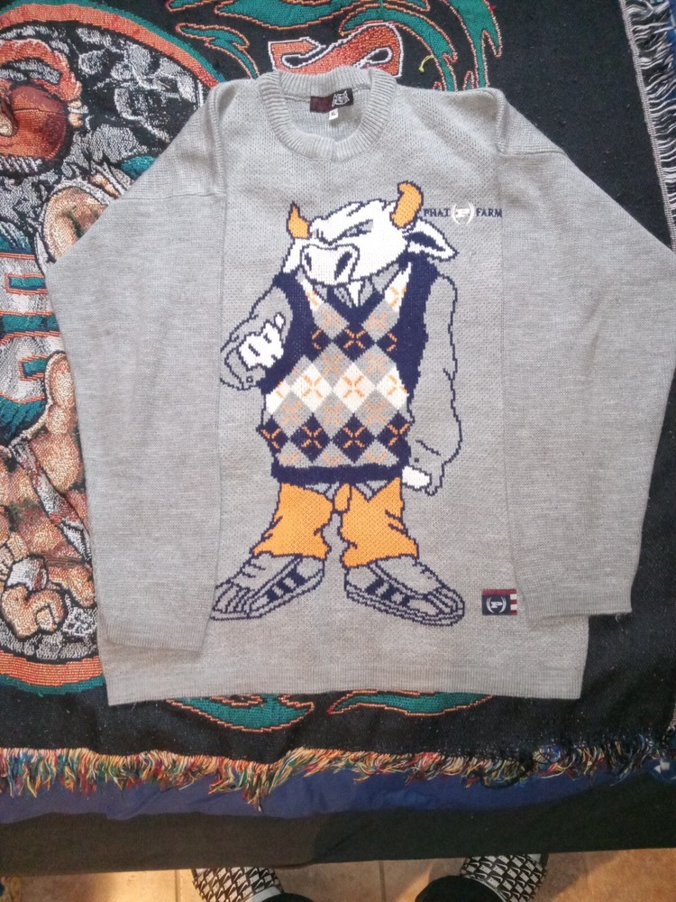 Phat Farm 90s Bull Sweater Mens XL Wool Blend Green Y2K Vintage Soft Comfortable