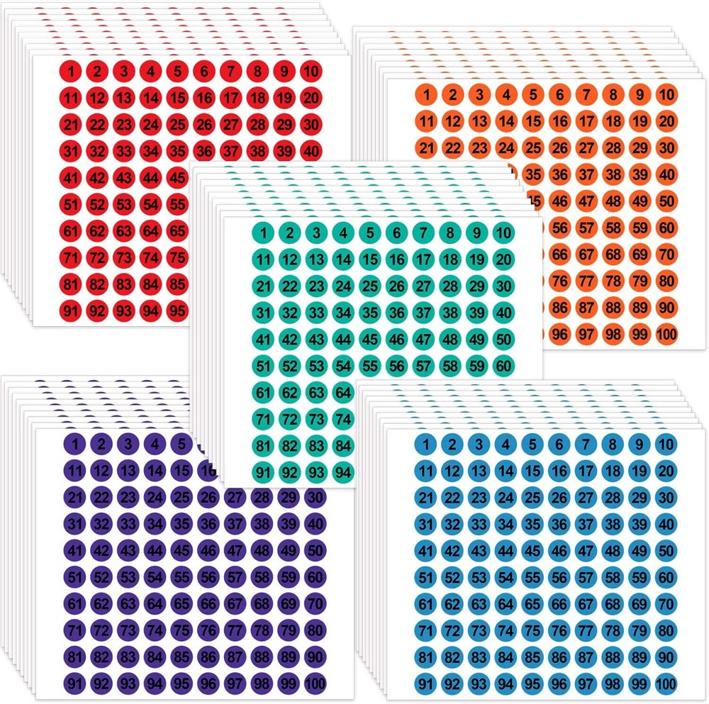 50 Sheets 1 to 100 Vinyl Consecutive Number Stickers Small round Labels Inventor