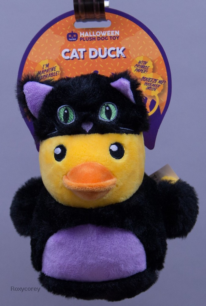 Fuzzyard Halloween Black Cat Duck Squeaker Plush Dog Toy NWT