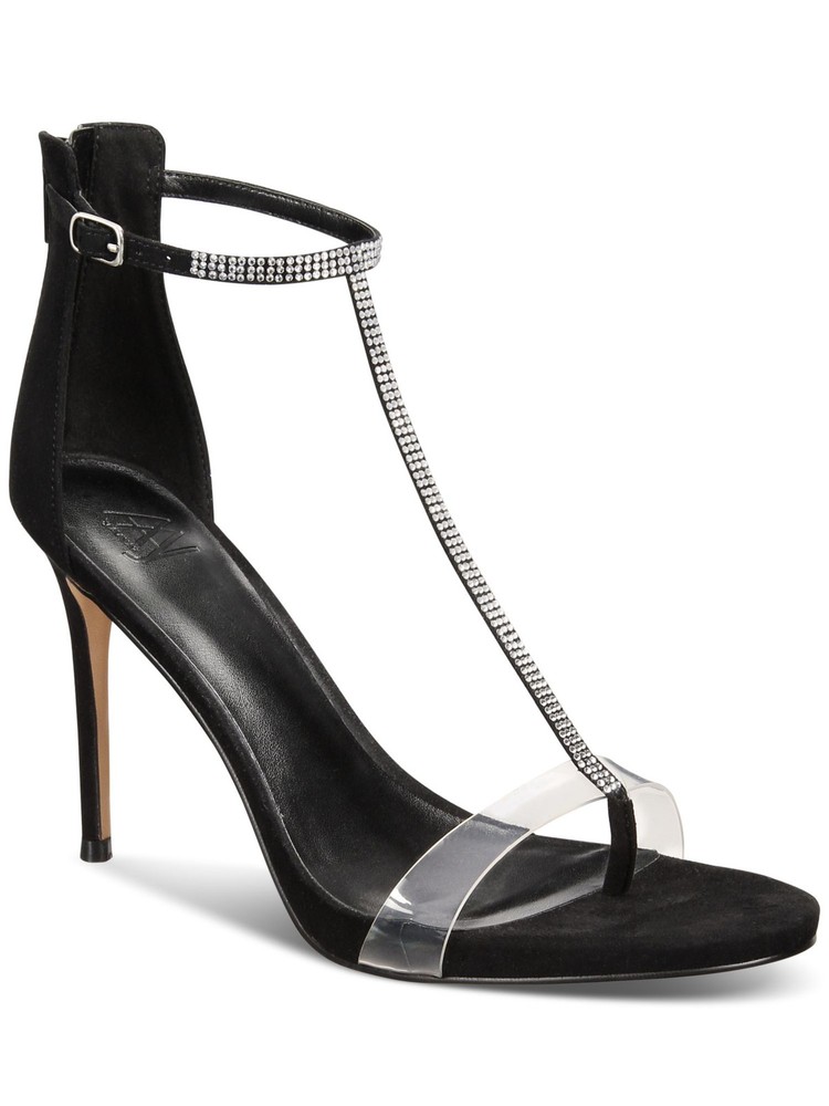 AAJ BY AMINAH Womens Black Ankle Aniya Open Toe Stiletto Heeled Sandal 8.5 M