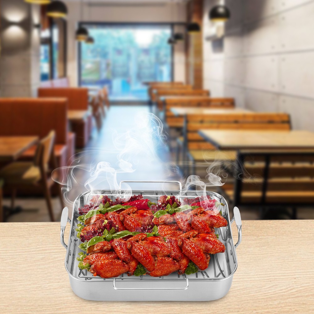 Roasting Pan with Rack 16.5 Inch Stainless Steel Rectangular Turkey Roaster Pan