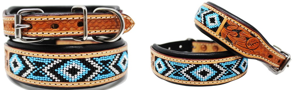 Challenger Hand Tooled 100% Cow Leather Canine Puppy Dog Collar Soft Adjustable